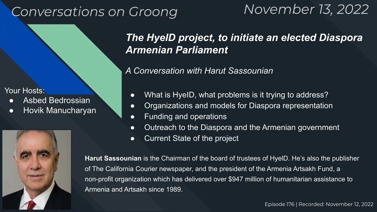 The HyeID project, to initiate an elected Diaspora Armenian Parliament | Ep 176 - November 13, 2022