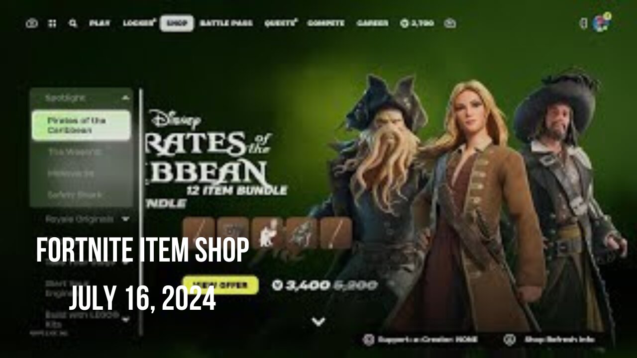 Fortnite Item Shop|July 16, 2024(*New* Pirates of the Caribbean Bundle)