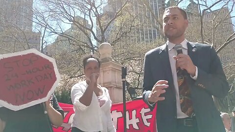 The end the 24 hr work day rally outside city hall 4/12/23 hosted by @aiwcampaign @ChrisMarteNYC @