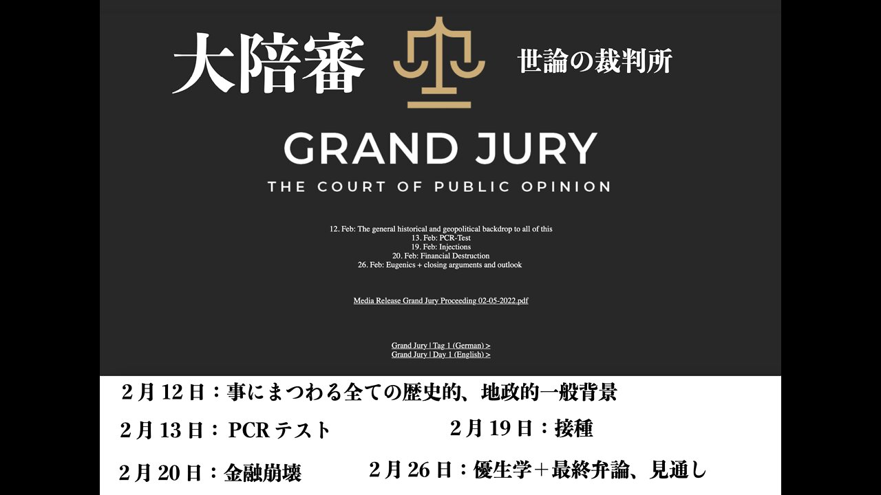 The Grand Jury Investigation on COVID-19 Crimes Against Humanity has begun.／新型コロナ・人類に対する犯罪を審判する世界陪審裁判開始