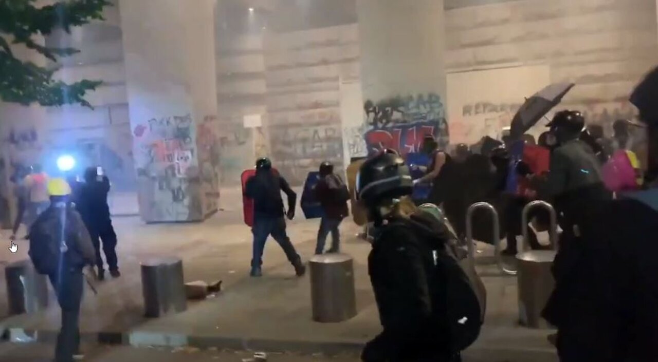 a look back at "peaceful protesters' in Portland. (Protesters are holding the shields, not police)