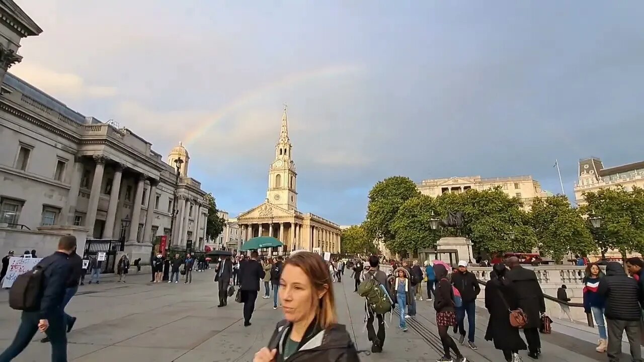 Protest for mahsa Aminis. rainbow appears over trafalgar Square #trafalgarsquare