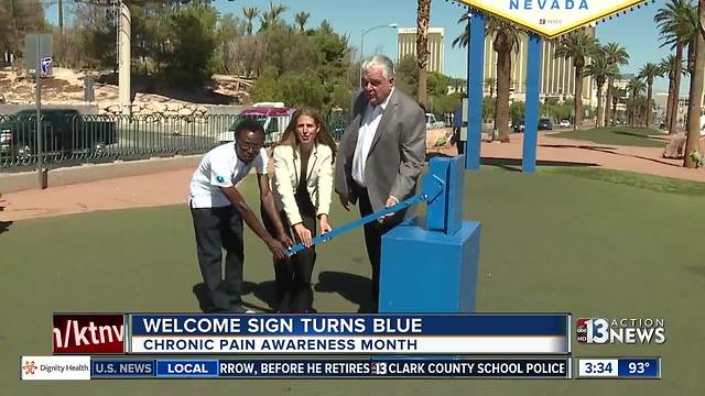 Welcome sign turns blue