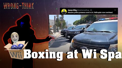 Wii boxing at Wi spa. Protesters and Ideas clash in front of Wi spa in the Streets of LA.