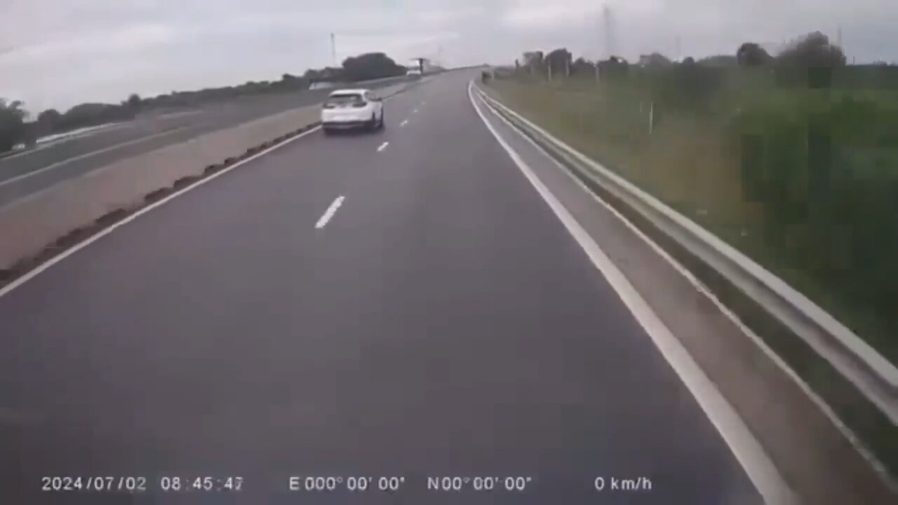 Car driving down highway vanishes in a poof of smoke! 😳😳😳