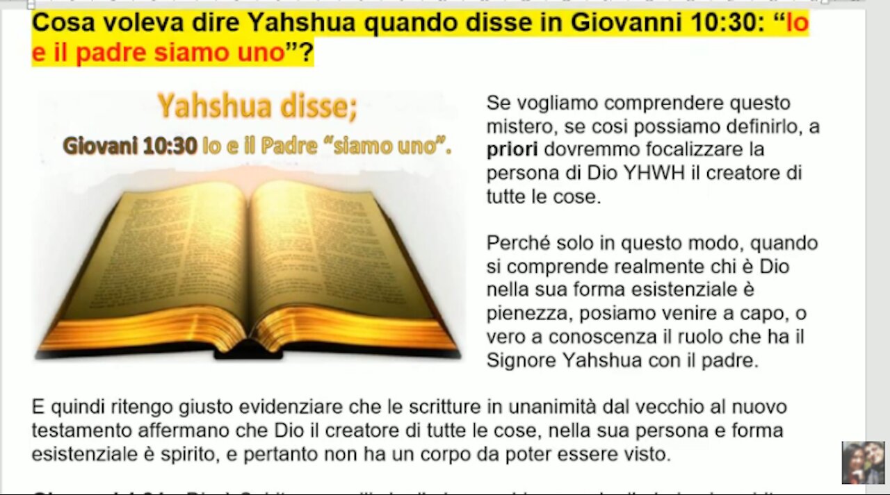 La trinità. Cosa voleva dire Yahshua quando disse in Giovanni 10:30: “Io e il padre siamo uno”?