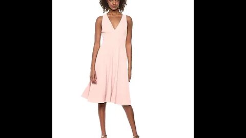 Dress the Population Women's Catalina Solid Sleeveless Fit & Flare Midi Dress, blush L at Amazon Wom