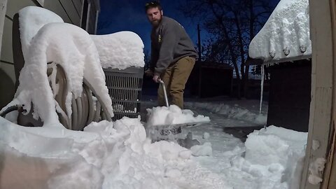 Cleared our back platform of a foot of snow.