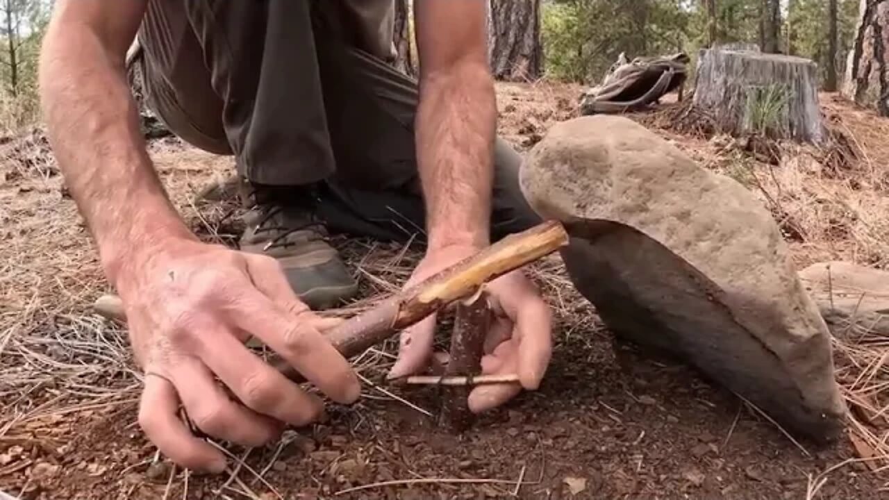 Survival Camping with 4 yr Old Trapping, Knapping, Friction Fire & Campfire Cooking 8