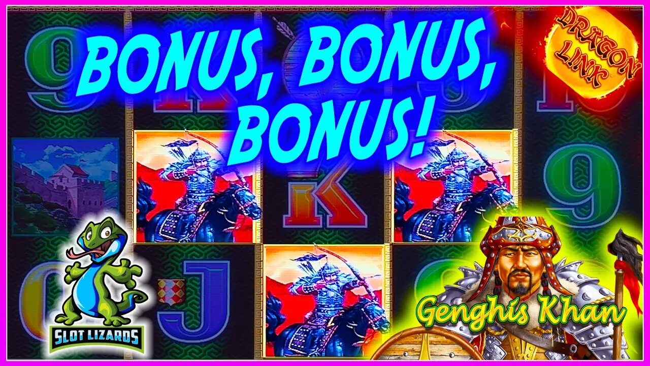 BIG BET BATTLE! J WANTS THE MULTIPLIERS!!! Dragon Link Genghis Kahn Slot BONUS BONUS BONUS