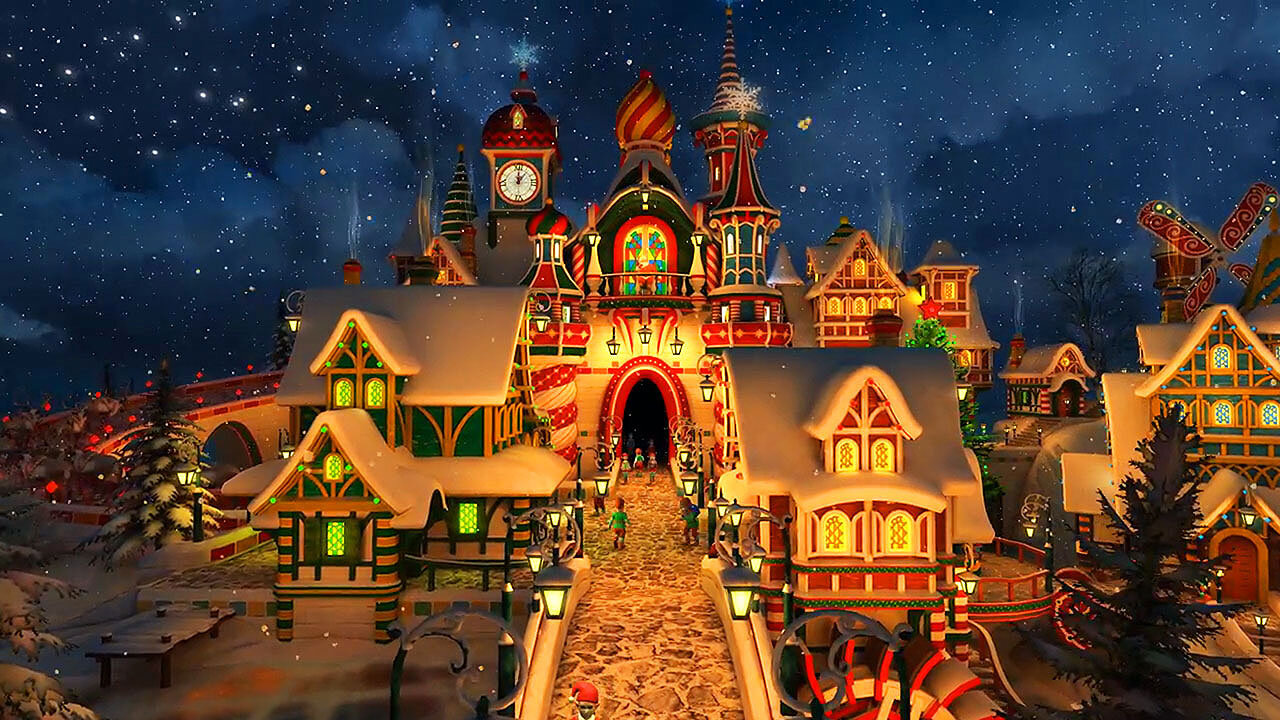 2025: 1 Hour Christmas Screensaver with Music, Enjoy in 4K Santa’s Castle With his Helpers