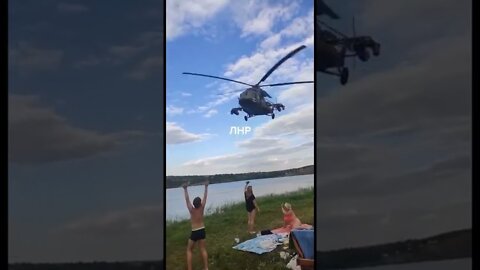 Russian Mi-8 and Mi-24 helicopter pilots entertain residents of the LPR