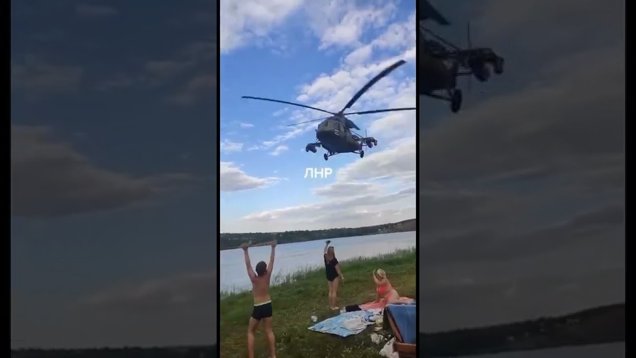 Russian Mi-8 and Mi-24 helicopter pilots entertain residents of the LPR
