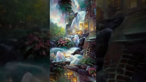 PAINTING -- a serene and calming scene with a cascading waterfall in the background #shorts #art