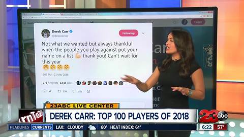 Derek Carr named in Top 100 Players in the NFL in 2018