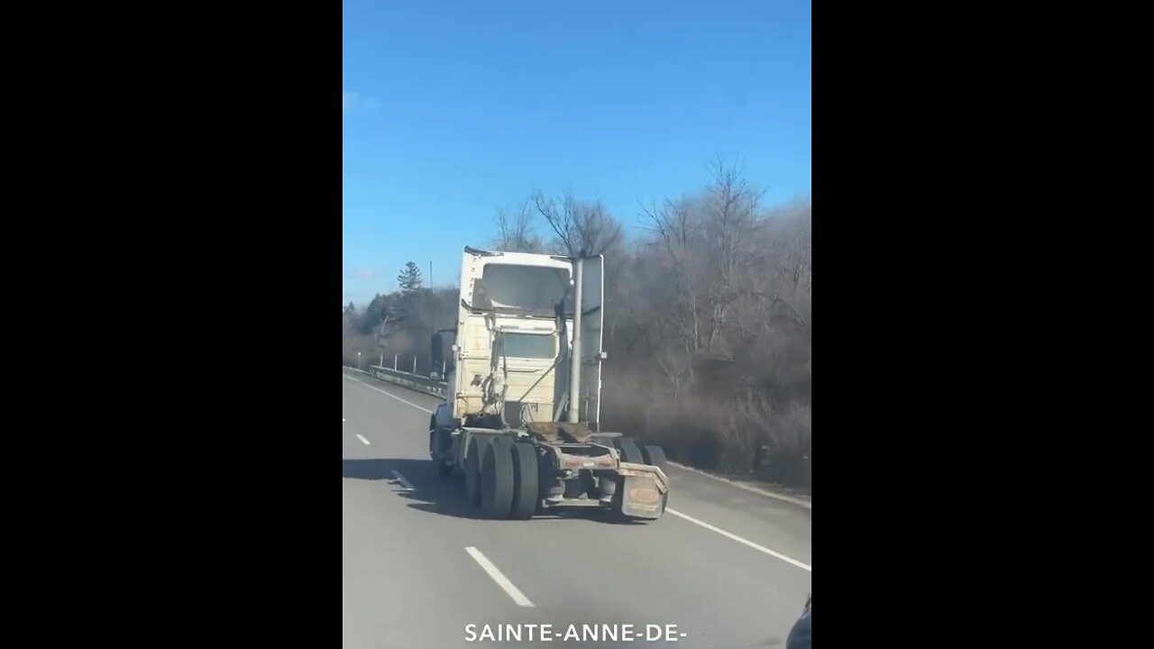 Transport Truck Driving Without Mudflap In Quebec