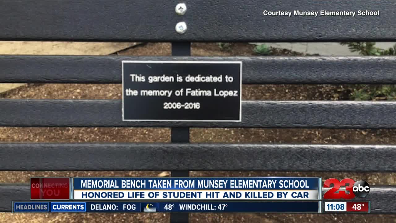 Bench dedicated to late student stolen from Munsey Elementary School