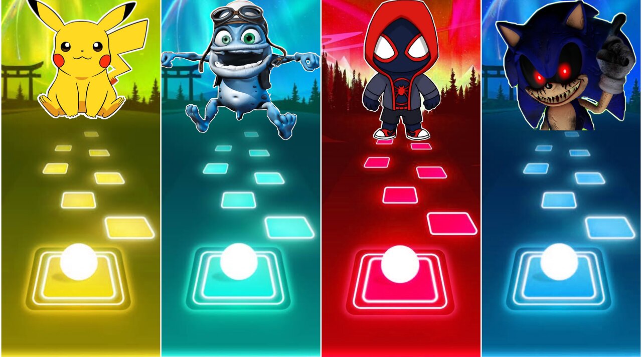 Pickachu vs Crazy Frog vs Spiderman vs Sonic exe -Tiles Hop EDM Rush