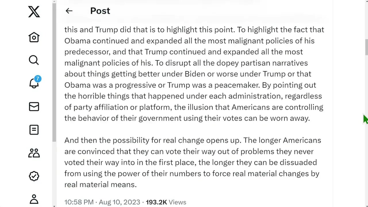 如果你只看美國在世界各地的權力結構的原始數據（武器流向哪裡，資源流向哪裡，資金流向哪裡，沒有流向哪裡，外交官在哪裡，不流向哪裡，等等），你無法分辨出白宮每年何時易手