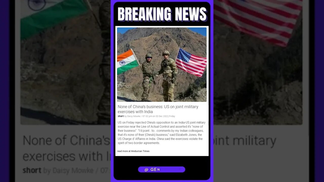 Breaking News: US Rejects China's Involvement in India-US Joint Military Exercises | #shorts #news