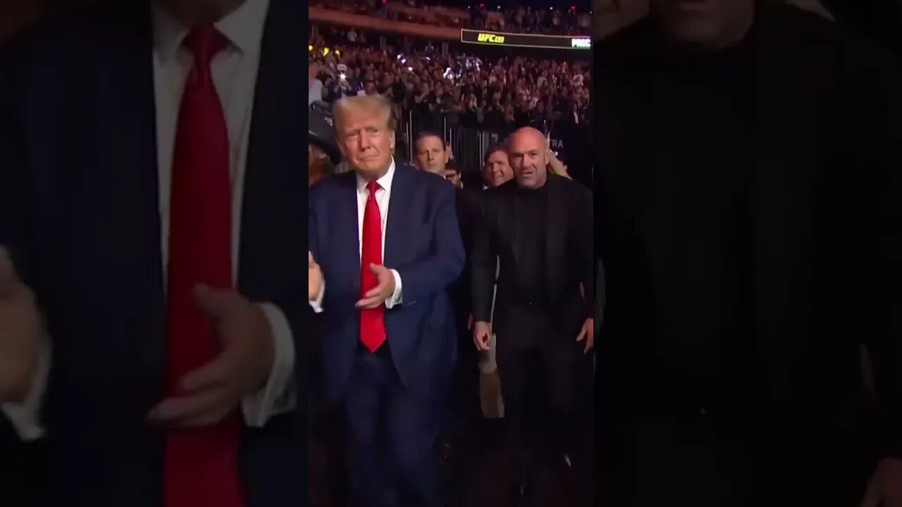 Donald Trump arriving at UFC alongside Tucker Carlson