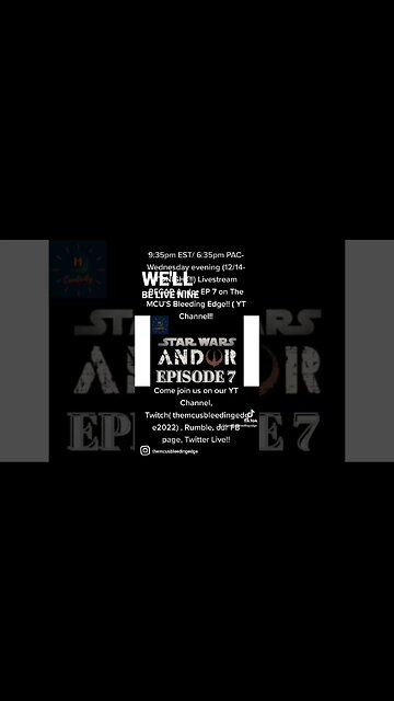 ANDOR EP SEVEN recap Tonight!! Wednesday evening at 9:35pm EST/ 6:35pm PAC, LIVE! #starwars #andor