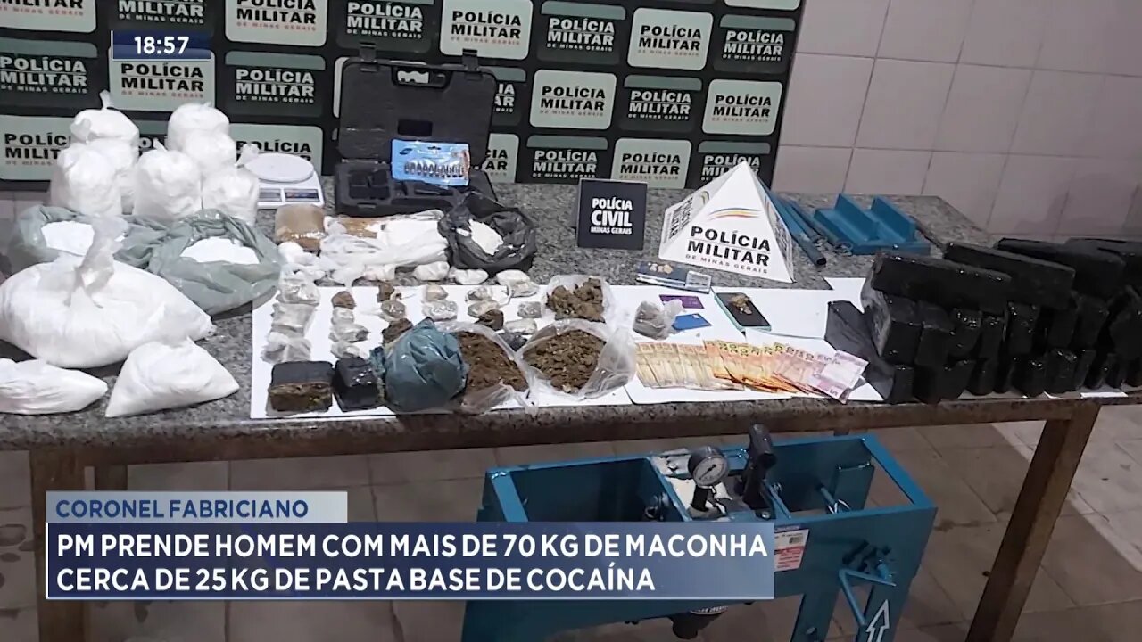 Fabriciano: PM prende Homem com mais de 70 kg de Maconha cerca de 25 kg de Pasta Base de Cocaína
