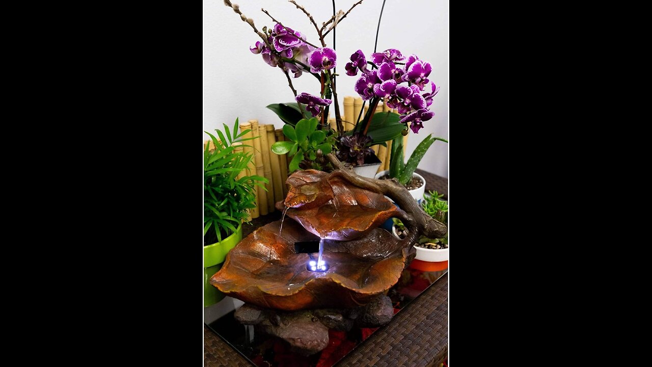 Alpine Corporation 9" Hand-Painted Tabletop Tiered Leaf Water Fountain with LED Lights