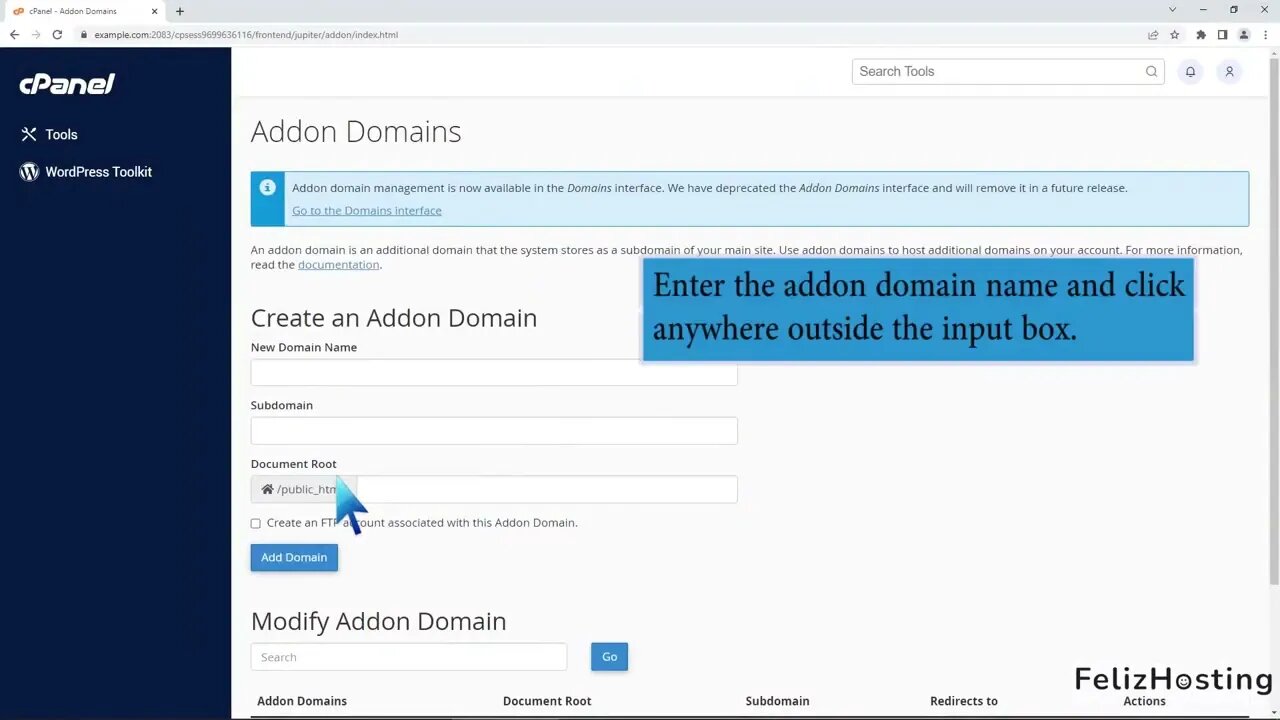 How to Create Addon Domains with FelizHosting