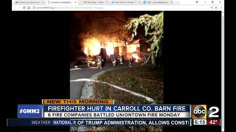 Firefighter hurt in barn fire in Carroll Co.