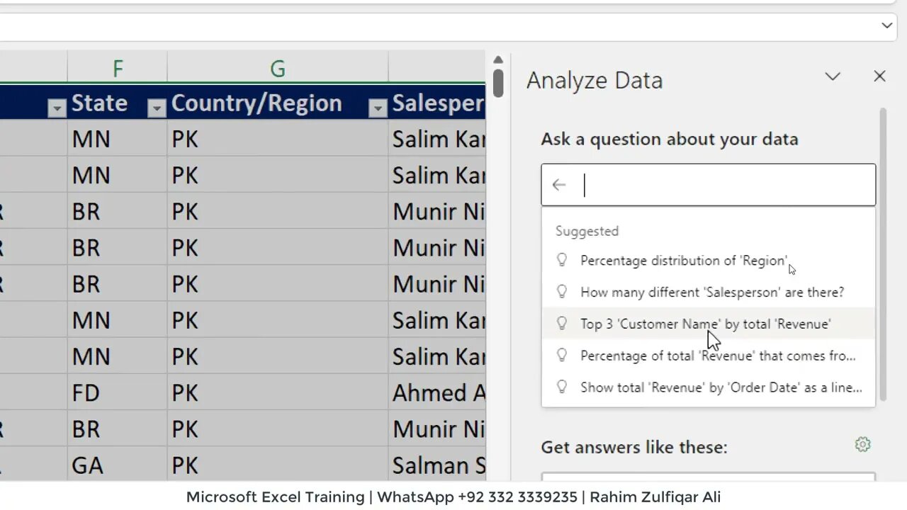 Quick Analyze Data in Excel | High-level visual summaries, trends, and patterns | Ask Questions NLP