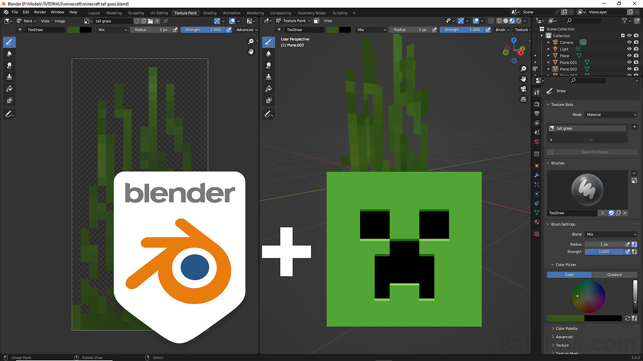 Paint Minecraft 'Tall Grass' Texture In Blender 3D