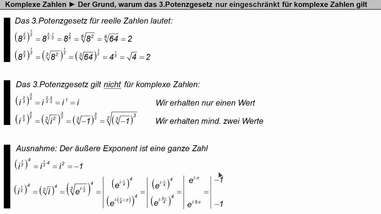 Komplexe Zahlen ►Potenzgesetz 3 ►Warum es nur in Sonderfällen gilt