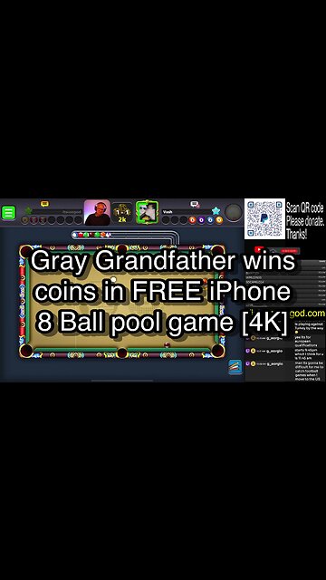 Gray Grandfather wins coins in FREE iPhone 8 Ball pool game [4K] 🎱🎱🎱 8 Ball Pool 🎱🎱🎱