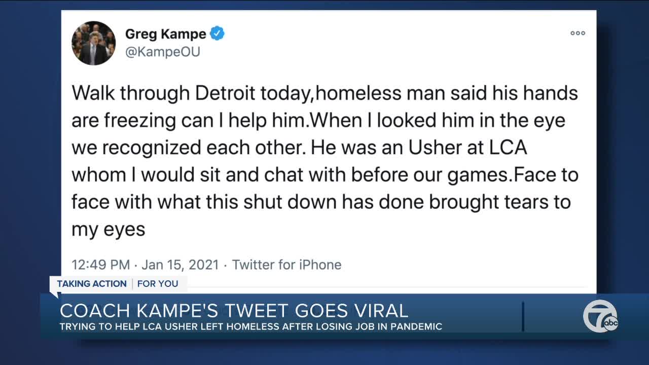 Viral tweet by Oakland University basketball coach Greg Kampe leads to effort to help homeless man
