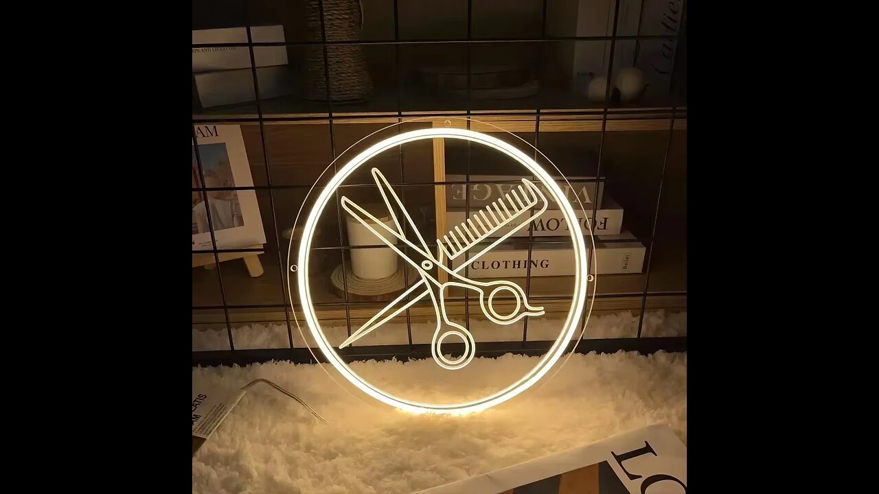 Hair Salon Engraved Neon Sign Combs and Clippers LED Neon Sign For Barber Shop