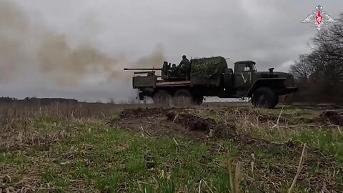 Russian 57mm S-60 cannon indirect fire against Ukrainian positions.