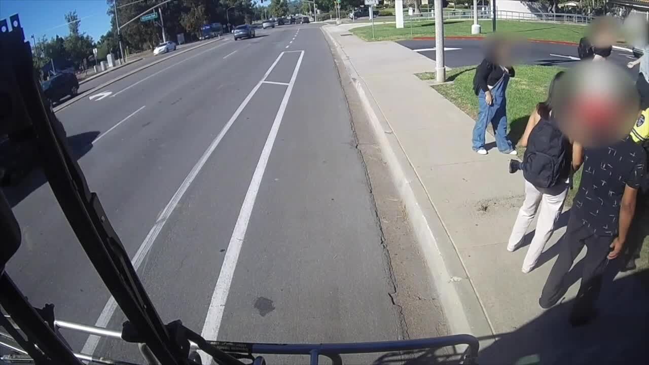 Outside view from NCTD bus camera of fight between students and driver