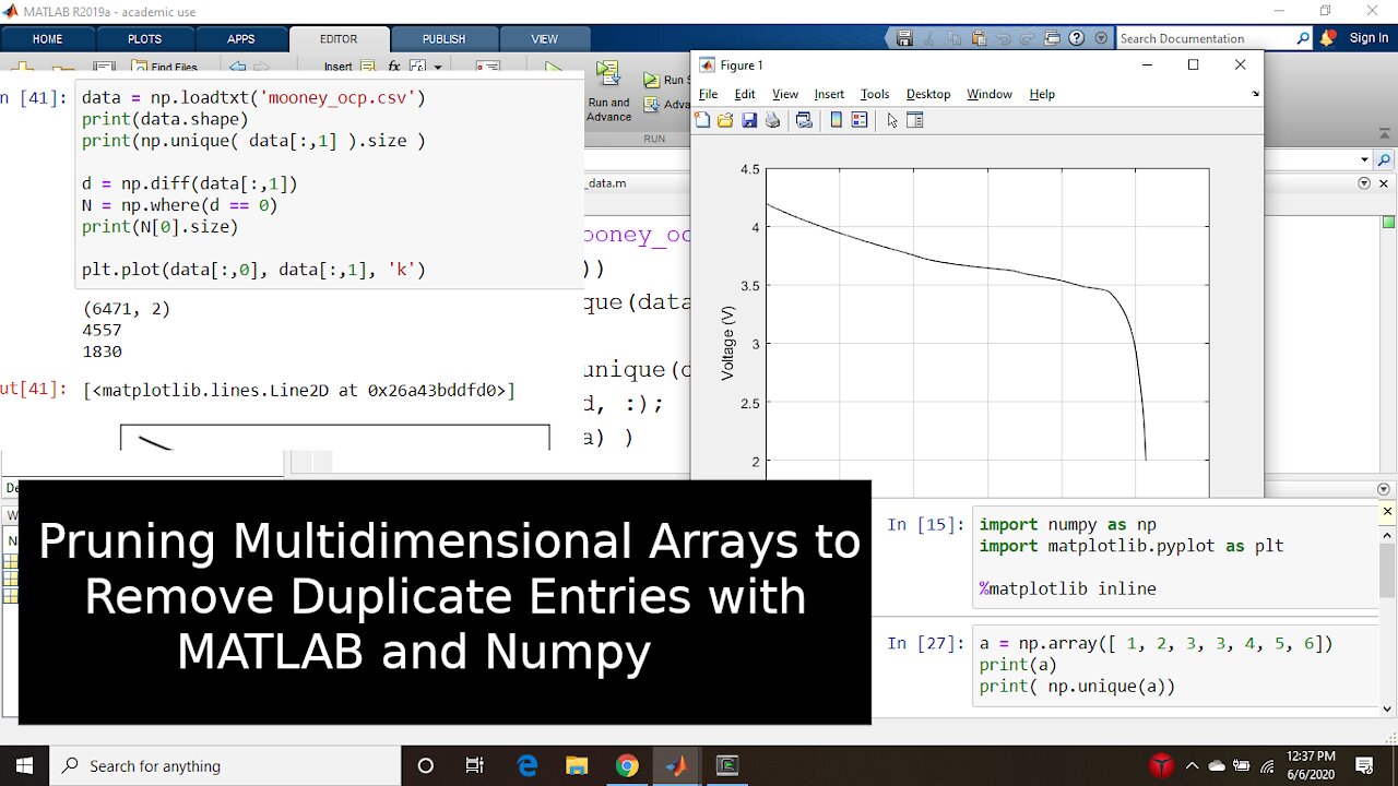 Removing Duplicate Entries from Arrays in Numpy and MATLAB