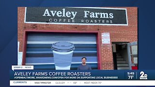 Aveley Farms in Harbor East says "We're Open Baltimore!"