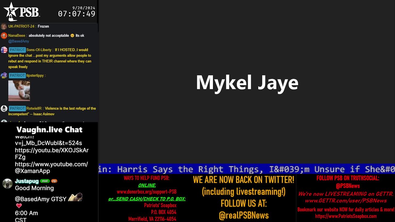 2024-09-20 07:00 EDT - Patriots Soapbox AM: with MykelJaye