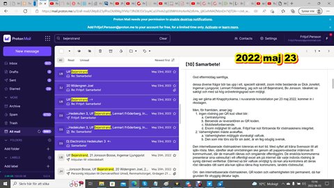 Emailkorrespondens - Fritjof Persson - Ulf Bejerstand