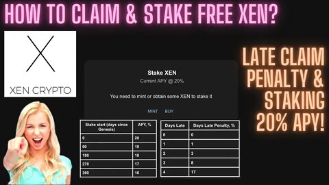 How To Claim & Stake Free XEN? Late Claim Penalty & Staking 20% APY!