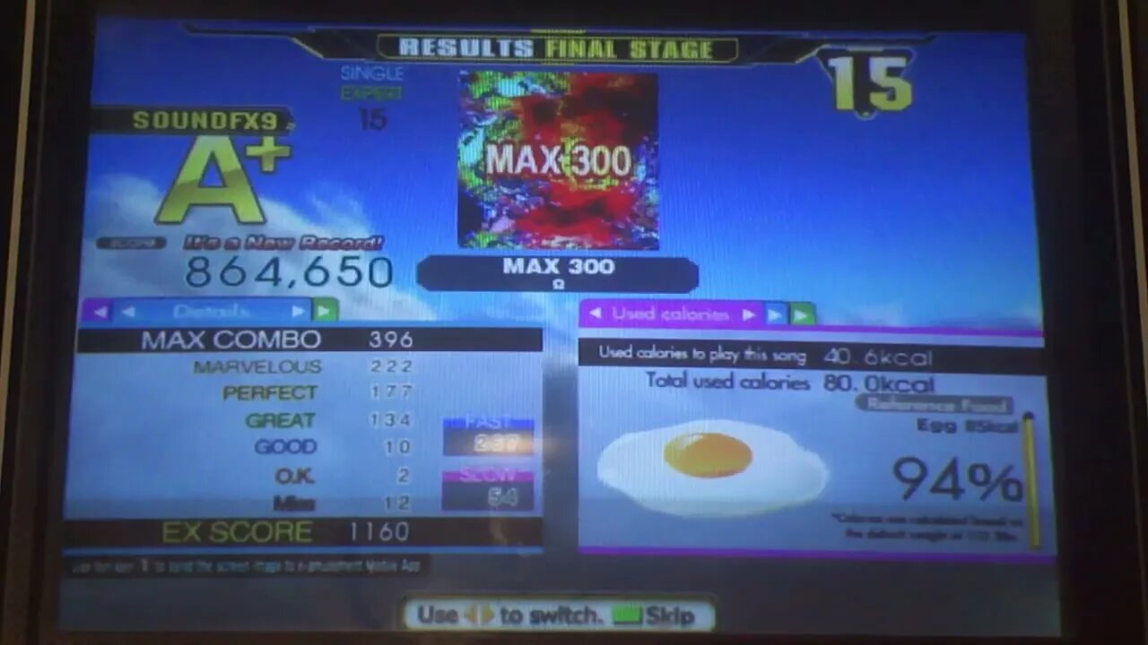 MAX 300 - EXPERT (15) - 864,650 (A+ Grade Clear, 396 Combo) on Dance Dance Revolution A (AC, US)