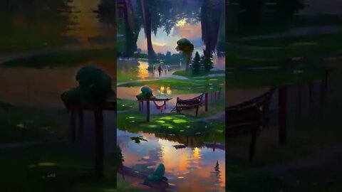 painting --a calm summer evening in the park #shorts #animation #art #anime #painting
