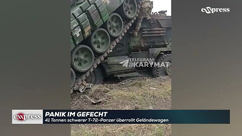 Panik im Gefecht: 41 Tonnen schwerer T-72-Panzer überrollt Geländewagen