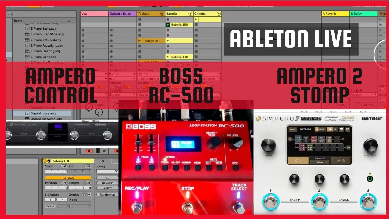 AMPERO 2 STOMP + BOSS RC-500 + AMPERO CONTROL + ABLETON LIVE | SINCRONIZAÇÃO MIDI