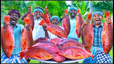 RED SNAPPER FISH | Big Fish Grill Recipe Cooking in Village | Fish Fry in Clay | Ancient Cooking