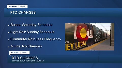 RTD making service reductions starting Sunday