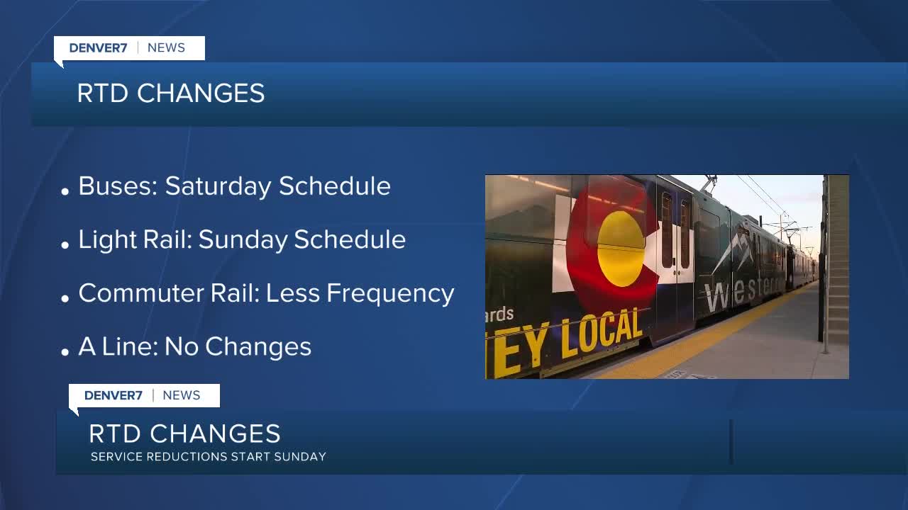 RTD making service reductions starting Sunday